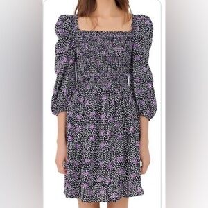 Maje Womens Rappa Floral Print Smocked Dress, Size 36 (US Small).